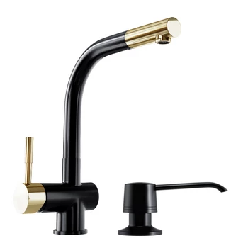 Set GLOBALO Lobio Black/Light Gold Ring 1.1 Faucet + Intio Black 1.1 Dispenser
