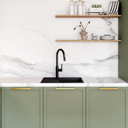 GLOBALO VIRELLA 60.1 BLACK/BL Matt granite sink with drainer