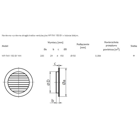 Round Vent Grille Domus WP FMV fi 15 BV WH
