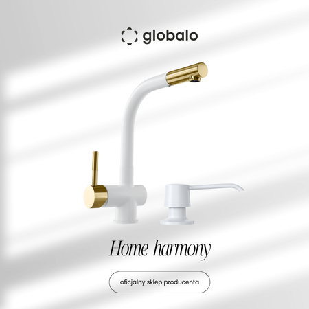 Kitchen faucet GLOBALO Lobio White/Light Gold Mat Ring 1.1