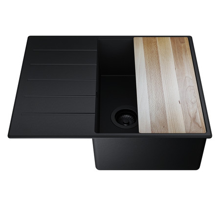 GLOBALO VIRELLA 60.1 BLACK/BL Matt granite sink with drainer