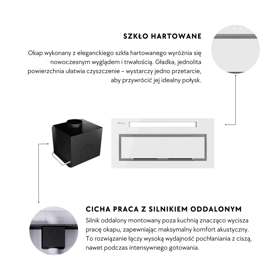 Wizualizacja Okap kuchenny GLOBALO Saredo 60.1 BWhite + Turbina TW 1.2