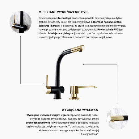 Kitchen faucet GLOBALO Lobio Black/Light Gold Ring 1.1