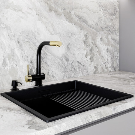 Set GLOBALO Lobio Black/Light Gold Ring 1.1 Faucet + Intio Black 1.1 Dispenser