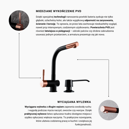 Set GLOBALO Lobio Black/Copper Ring 1.1 Faucet + Intio Black 1.1 Dispenser