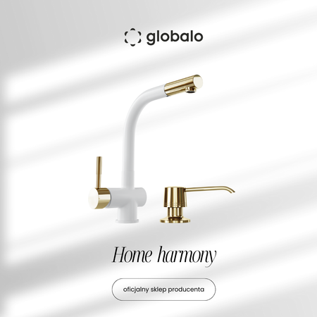 Set GLOBALO Lobio White/Light Gold Ring 1.1 Faucet + Intio White 1.1 Dispenser