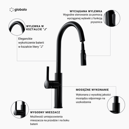 Kitchen faucet with pull-out spout GLOBALO Divio Black 1.1
