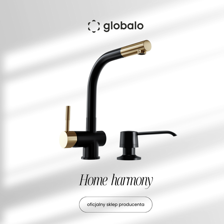 Kitchen faucet GLOBALO Lobio Black/Light Gold Mat Ring 1.1