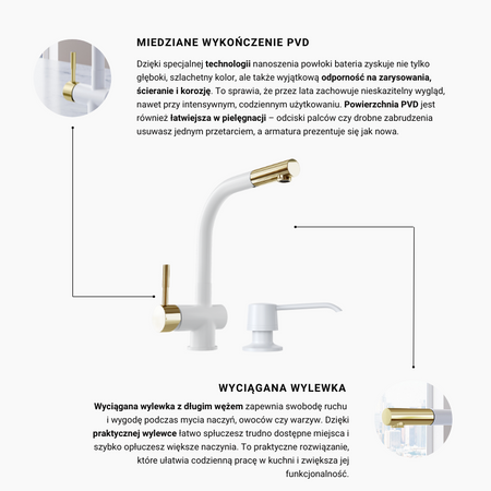 Set GLOBALO Lobio White/Light Gold Ring 1.1 Faucet + Intio White 1.1 Dispenser