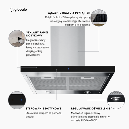 Cooker hood GLOBALO Nidaro 60.5 H2H Black