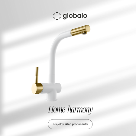 Kitchen faucet GLOBALO Lobio White/Light Gold Mat Ring 1.1